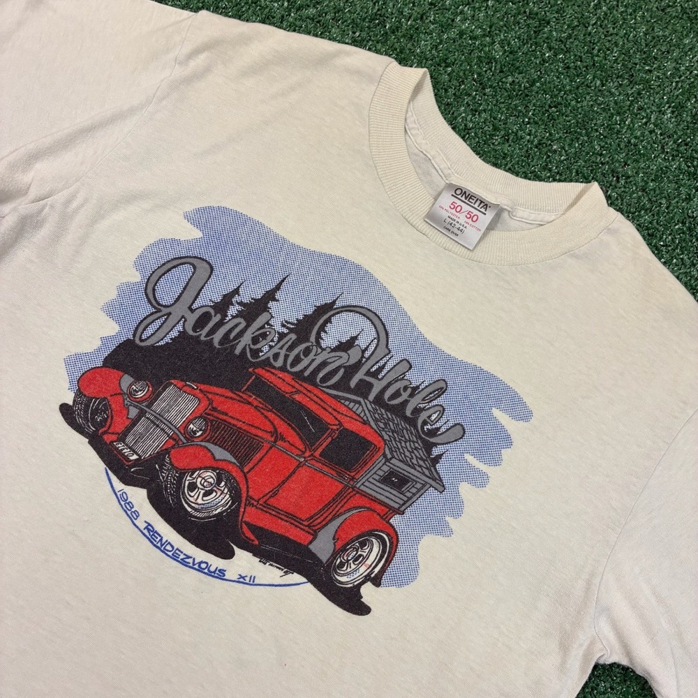 Vintage 80s Jackson Hole Hot Rod Graphic T-shirt - Picture 2 of 6